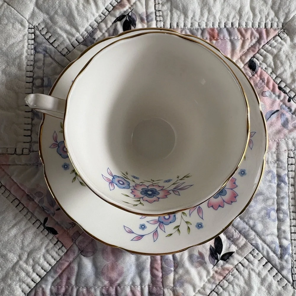 Avon 1974 Fine Bone China Blue Blossom Cup and Saucer Set